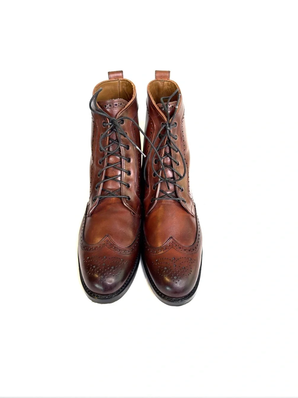 Allen Edmonds Port Washington Burgundy Leather Brogue Wingtip Ankle Boots Sz 10D